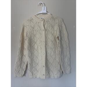 Vintage VTG Wintuk Ivory/Pale Butter Yellow Knit Button Front‎ Cardigan Sweater